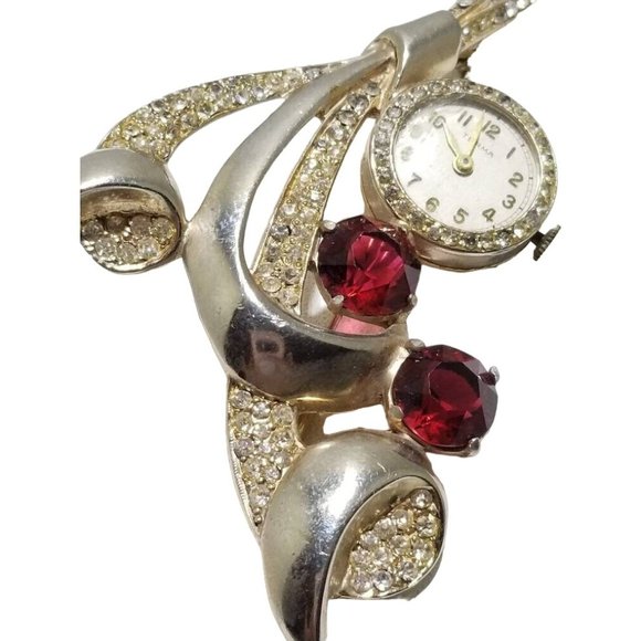Stunning Estate Vintage Art Deco Retro Ruby Paste Watch Brooch (A3410) - Picture 2 of 7
